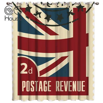 

Vintage London Stamp Window Curtains Dark Living Room Bathroom Bedroom Fabric Indoor Decor Window Treatment Ideas