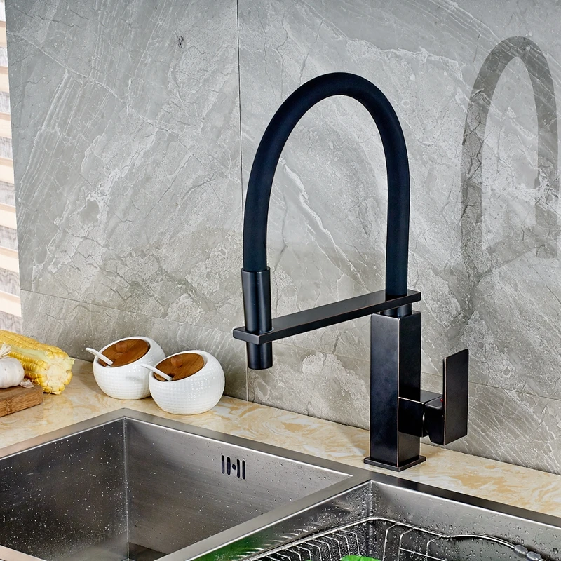 

Deck Mounted Oil Rubbed Bronze Swivel Kitchen Sink Faucet Hot&Cold Water Tap Single Handle