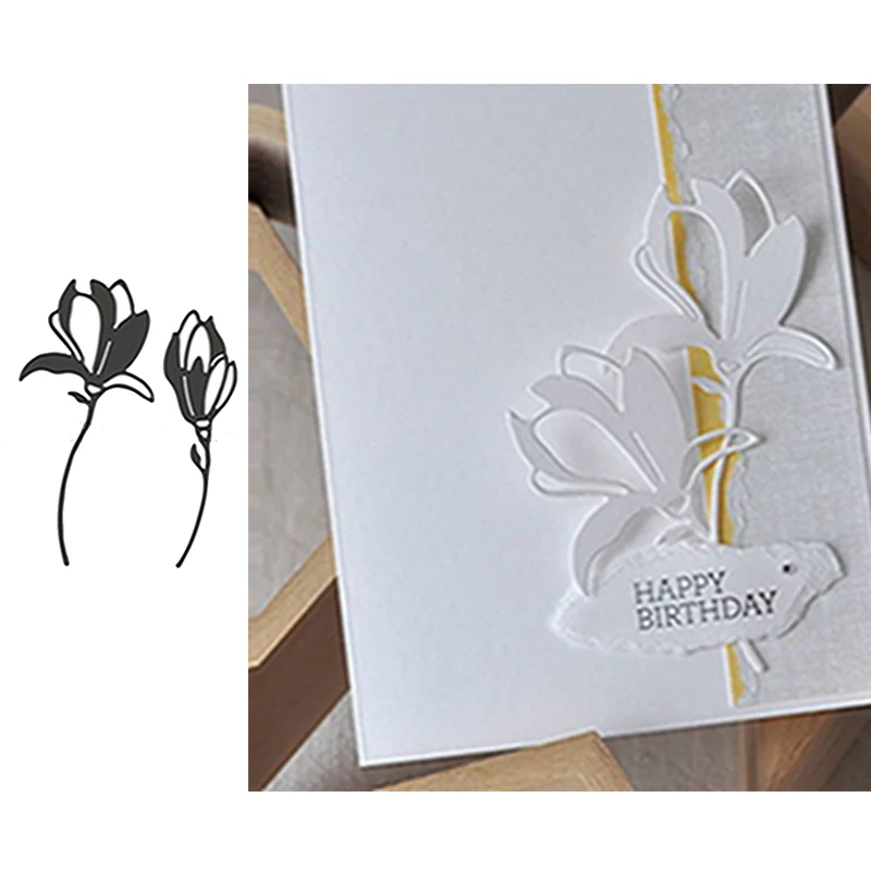 

Two Magnolias Metal Cutting Dies Stencils for DIY Scrapbooking Album Stamp Paper Card Embossing New 2019 Die Cut