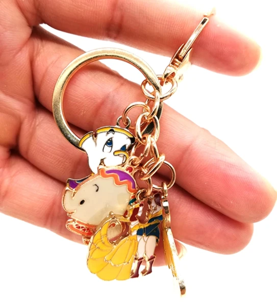 

Retail 1 pcs Beauty and the beast Princess Key Chain Cartoon Keychain Key Ring gift
