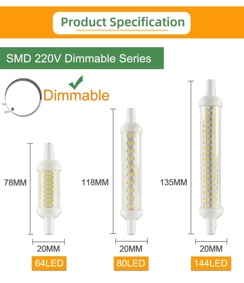 Kaguyahime R7s светодиодный COB лампа 110 В 220 В 78 мм 118 мм 135 мм диммируемая лампа SMD 2835 Замена галогенного света Светодиодный прожектор R7S лампа