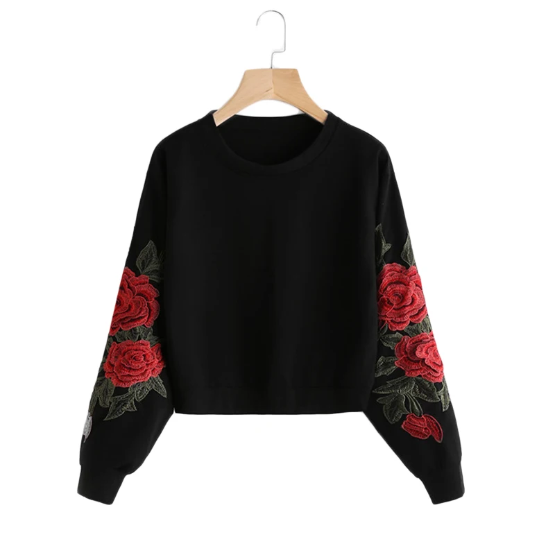 Rose Embroidery Sweatshirt Women Vintage Black Long Sleeve JKP050 HTB1fLlQSVXXXXbKXpXXq6xXFXXXZ - Rose Embroidery Sweatshirt Women Vintage Black Long Sleeve JKP050