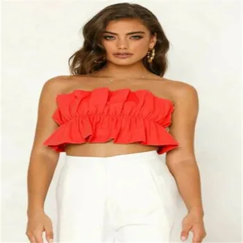 

Summer Casual Bandeau Women Strapless Bra Elegant Solid Color Ruched Backless Vest Tube Crop Top Cami Tops S M L XL