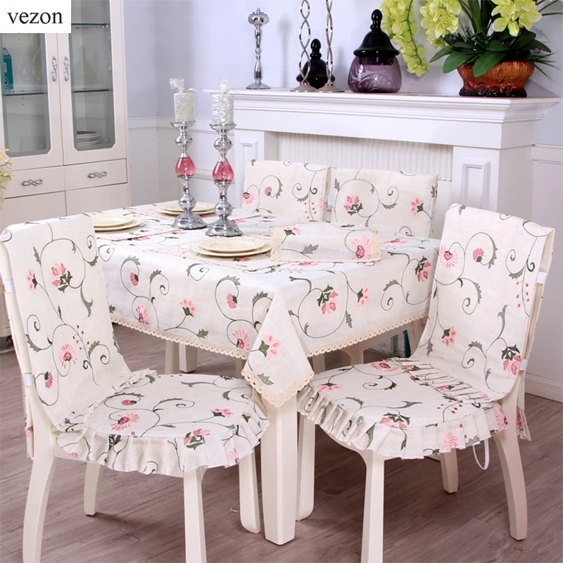 

vezon Europe Elegant Linen Embroidery Floral Tablecloths Delicate Embroidered Pink Flower Lace Table Cloth Towel Cover Overlays