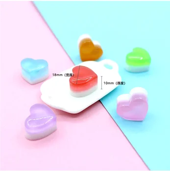 

50pcs/lot 18mm 3d Simulation Miniature Fake love heart Double crystal Jelly candy Kawai DIY Flatback Resin Cabochons Crafts