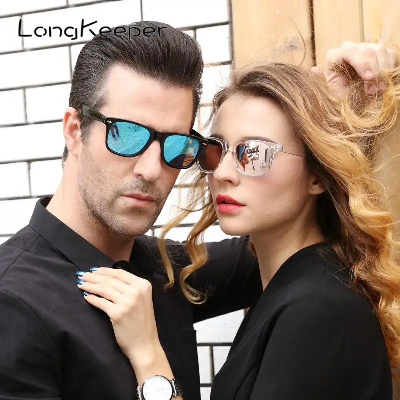

LongKeeper Polarized sunglasses Unisex Square Vintage Sun Glasses Famous Brand Mirror Sunglasses retro Feminino For Women Men