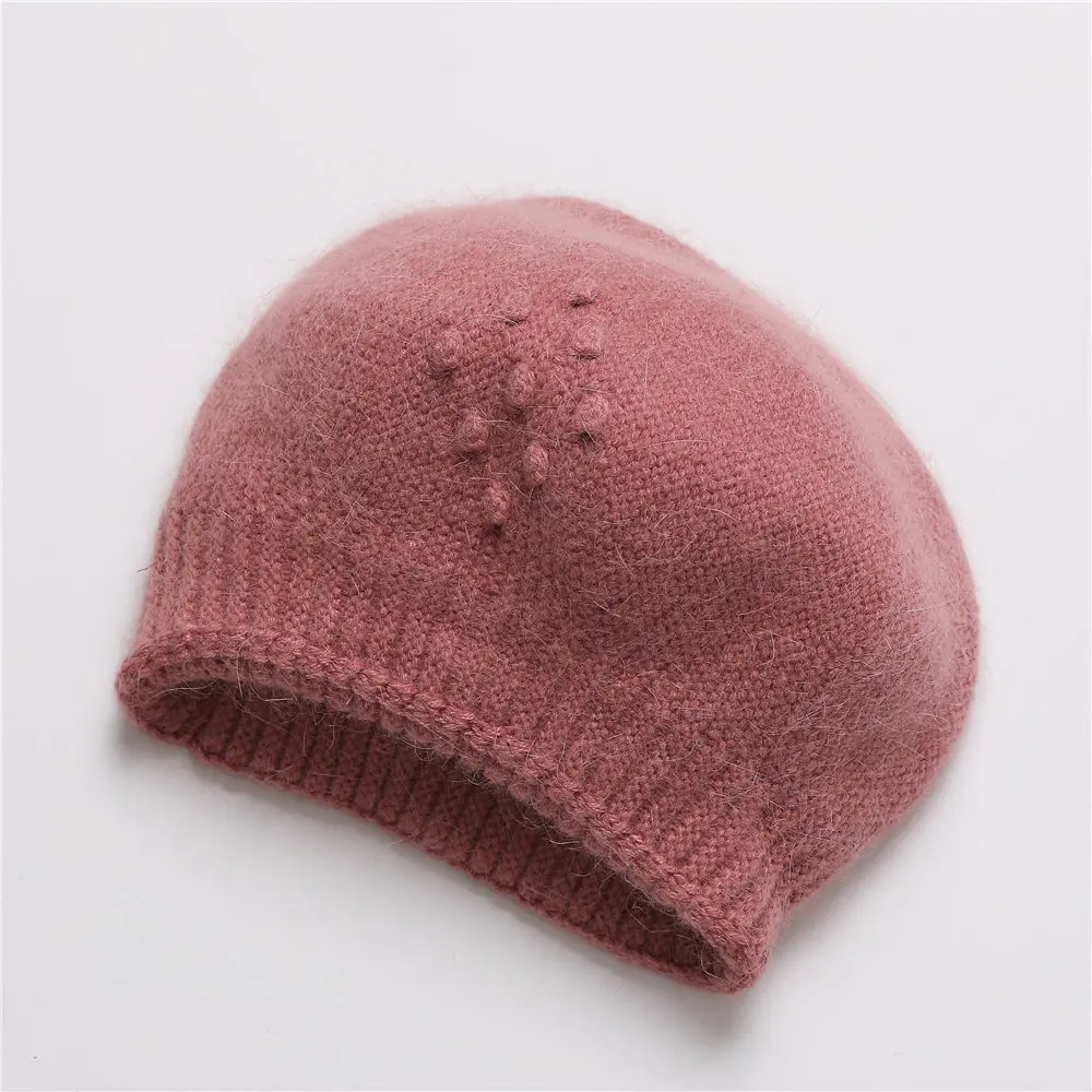 Angora Hat Women Winter Beanies Knit Warm Casual Soft Solid Color Thermal Outdoor Snow Accessory Caps Headwear  (4)