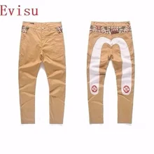 Evisu New Casual Men's Breathable High Quality Khaki Casual Pants Warm Men's Tide Brand Cotton Straight Print Men's Trousers