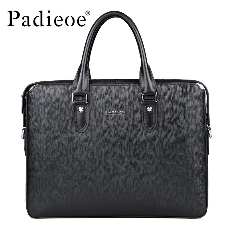 Padieoe Genuine Leather male Briefcase Durable Top Quality Shoulder Messenger Bag Business men Handbag Cowhide Laptop Tote Bag