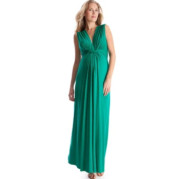 

V-neck Front Knot Maternity Maxi Dress for Pregnant Women Sleeveless Noble Long Wedding Evening Gowns with Sash for Pregnancy