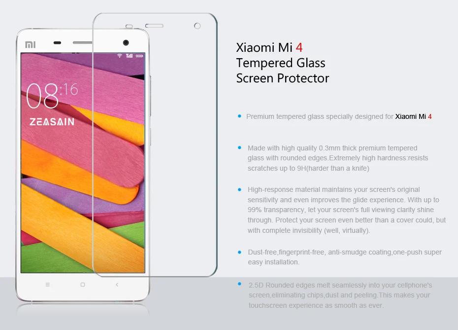 Original ZEASAIN 9H Tempered Glass Screen Protector For xiaomi mi4 mi4 mi 4 m4 xiomi4 pro prime Protective Film (6)