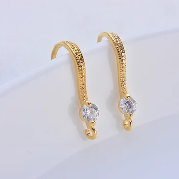 

French Wire Earring Micro Paved Cubic Zircon Clip Earrings with Hanger Loop Findings DIY 24K Gold Color Brass Earrings Making