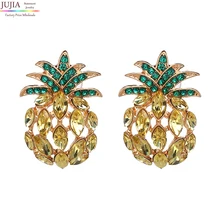 JUJIA,, модные серьги-гвоздики из ананас из кристаллов для женщин и девочек, сережка заводская цена