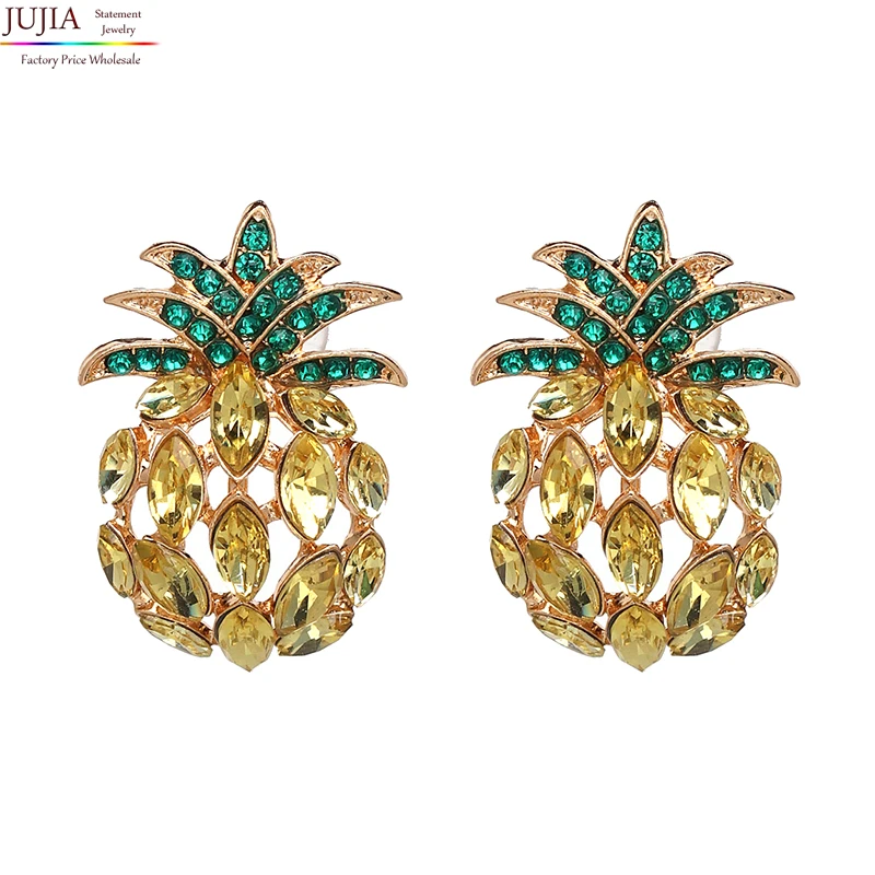 

JUJIA hot crystal fashion statement crystal pineapple stud Earrings for women girl pineapple earring Factory Price wholesale