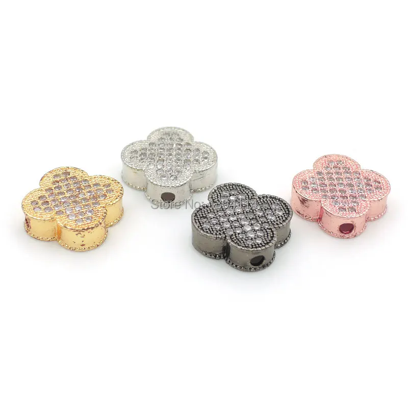 

12*12*3mm Micro Pave Clear CZ Clover Beads Fit For Making DIY Bracelets Or Necklaces Jewelry