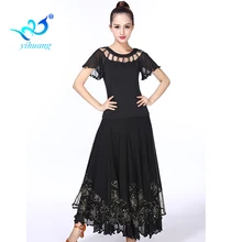 Дамы современное Танго бальных танцев костюм набор соревнований женский костюм для вальса стандартная танцевальная одежда латиноамериканские танцы 2 шт Топы+ юбка