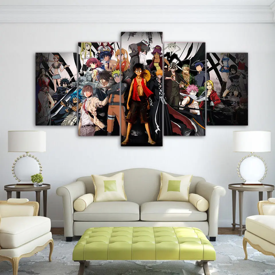  Wall  decor  5 Pieces One Piece Naruto Poster Canvas Print 