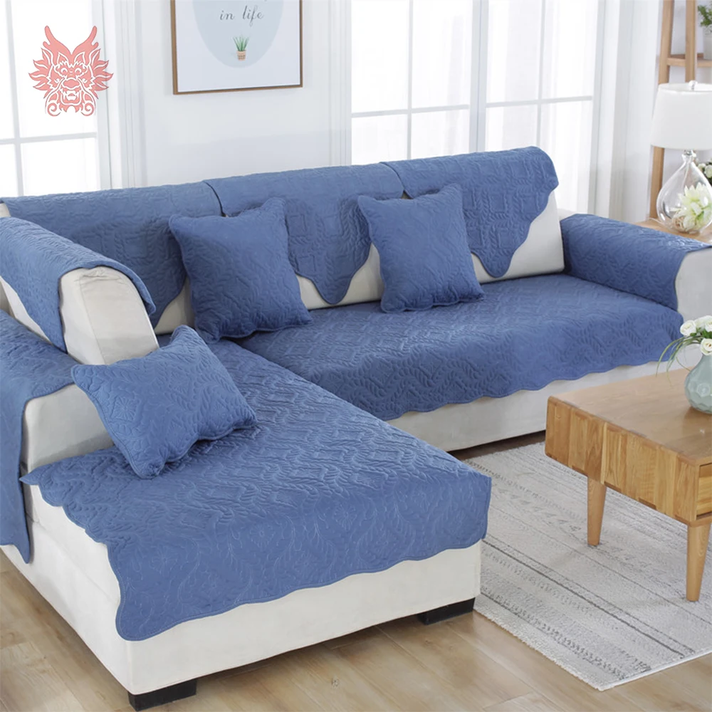 Double faced blue camel floral quilted sofa cover sanded cloth