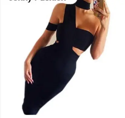 

Fashion Pre Order 2016 New Summer Black High Neck Sexy Women Bandage Dress Dress + suit
