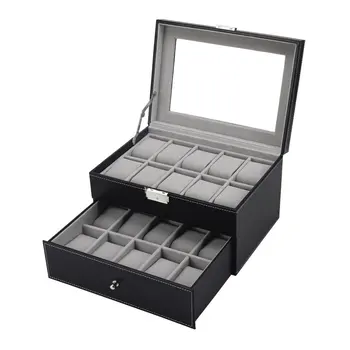 

20 Grids Double Layers PU Leather Watch Box Jewelry Display Storage Case Watches Container Organizer Box Luxury Gift