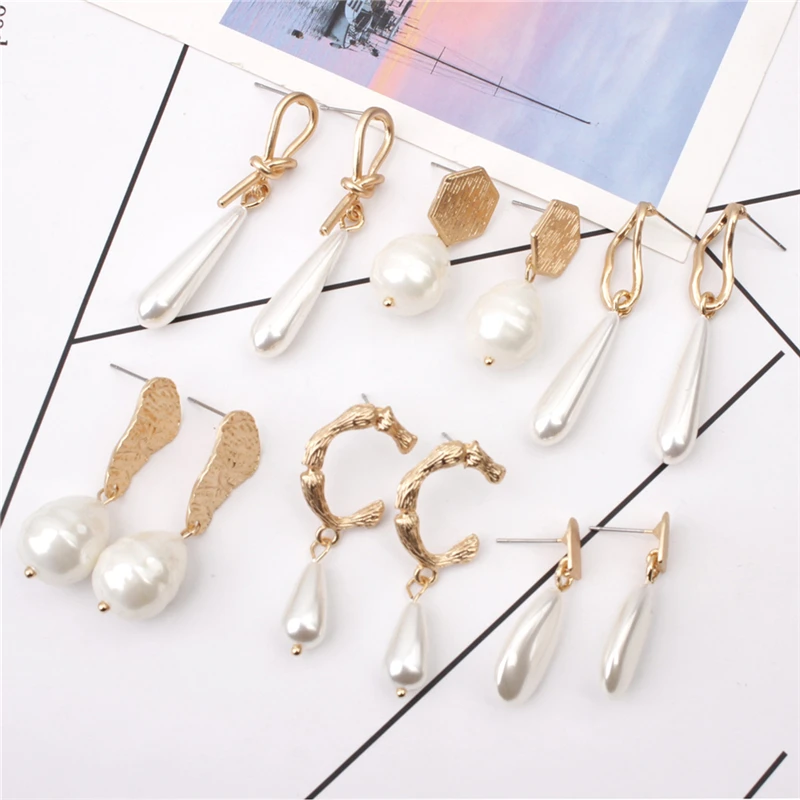

Fashion Imitation Pearls Earrings for Women Gold Color Drop Earrings Jewelry Dangle Earring Irregular Statement Gift brincos