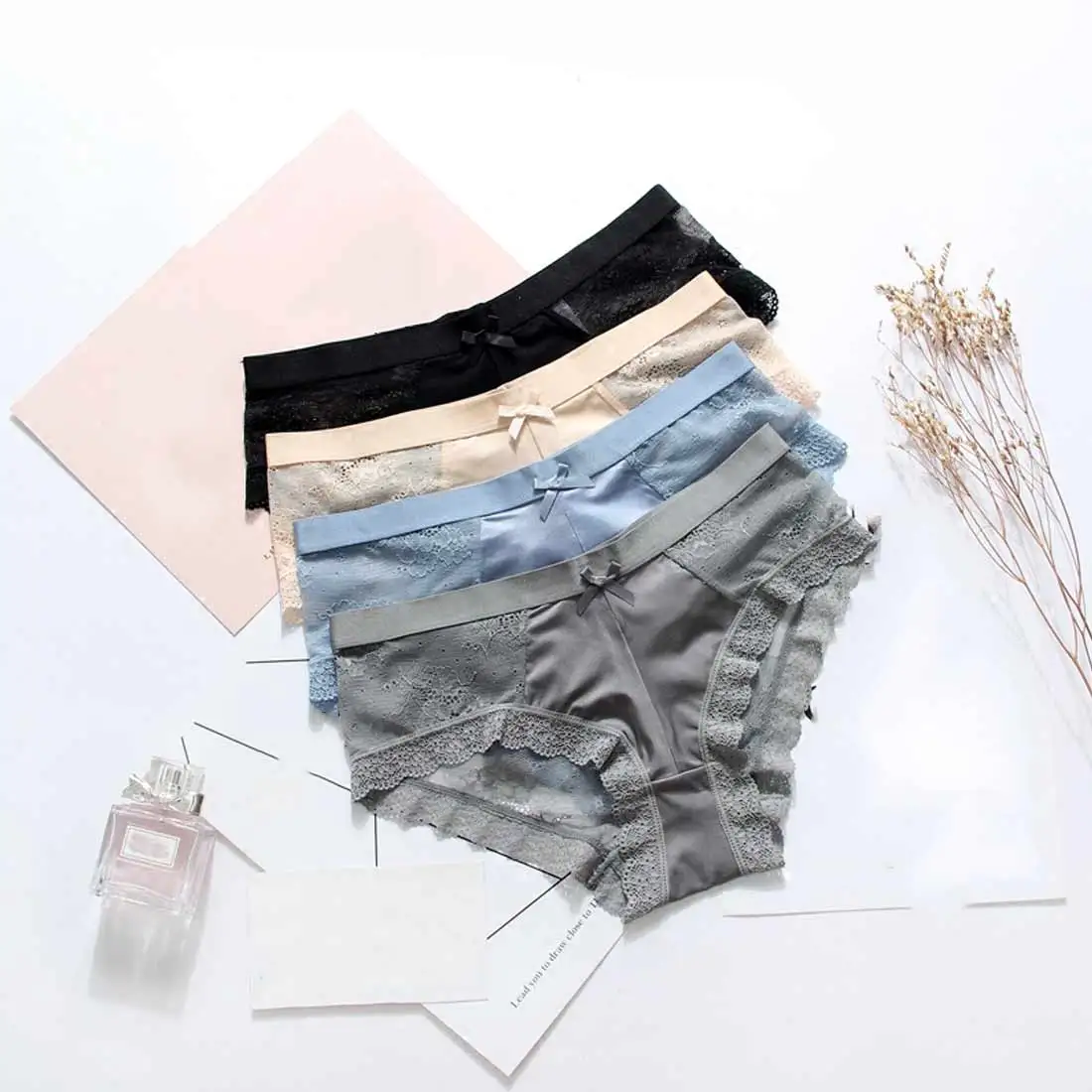 

Plus Size Women's Luxury Panties breathable Lace sexy Panty Briefs Low waist Underwear ice silk Hollow Out Lingerie