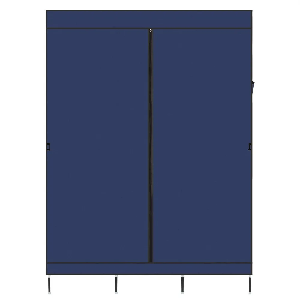 Modern Solid Color Non-woven Fabric Closet with Side Pocket Zipper Door Curtain Bedroom Wardrobe Clothes Storage Rack Furniture