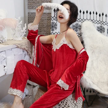 

2019 3pcs Gold Velvet Sling Set New Arrival Fashion School Hot Sale Women Set Good Quality Winter For Women Night Sexy Club Wear