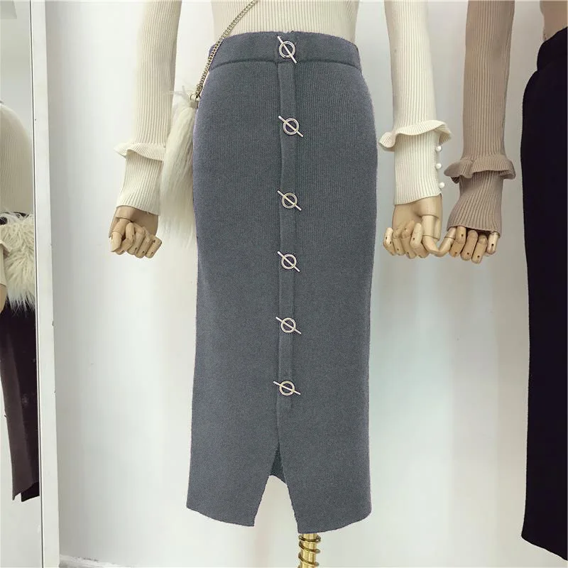 Saias Pecho Midi Vintage Falda Mujeres Para Las Negro Solo caqui Negro gris Caqui Gris Otoño Lápiz Gtgyff Caliente Faldas Invierno wqt4RYYa