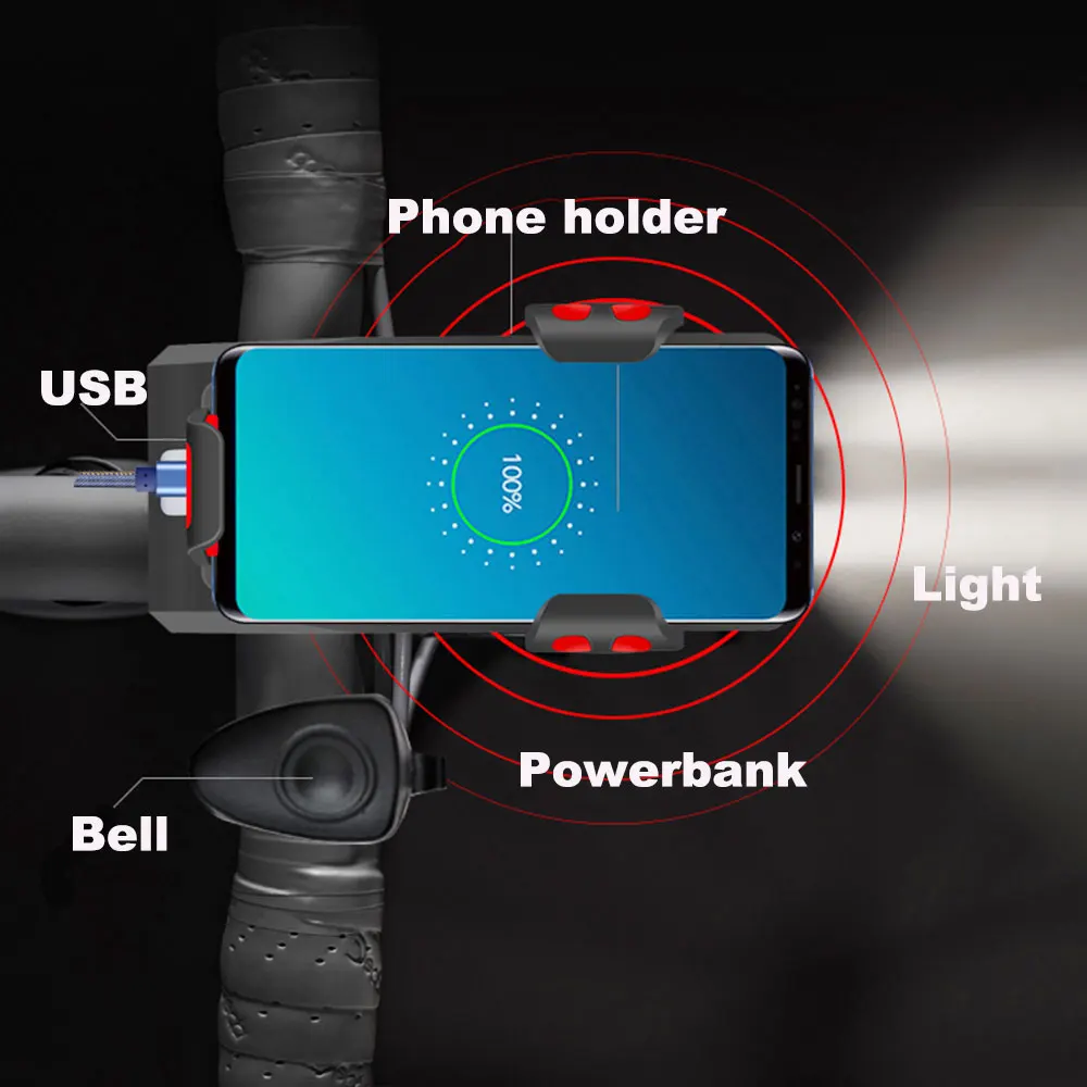 Велосипедный светильник с 3 режимами, велосипедный держатель для телефона, велосипедный головной светильник, Кронштейн для мобильного телефона, заряжаемый от USB, велосипедный держатель, передняя лампа#2