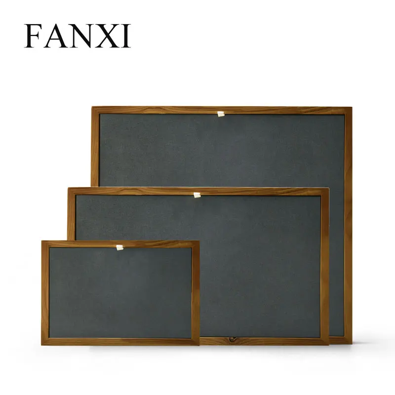 

FANXI New Solid Wood Jewelry Display Stand with Microfiber Ring Pendant Bangle Display Tray Table Set 2 Color Showcase Exhibitor