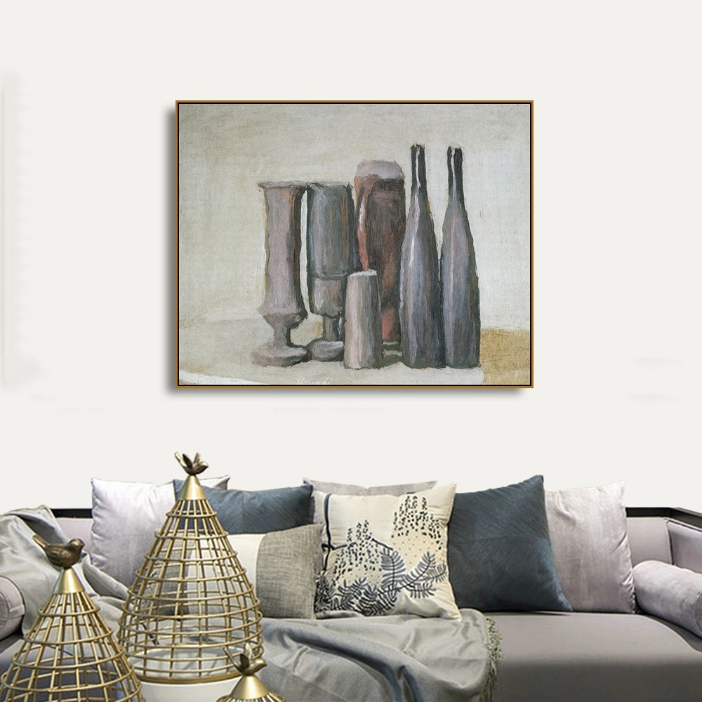 

Laeacco Canvas Calligraphy Painting Morandi Clay Pot Print Poster Classic Still Life Wall Pictures for Living Room Bedroom Decor