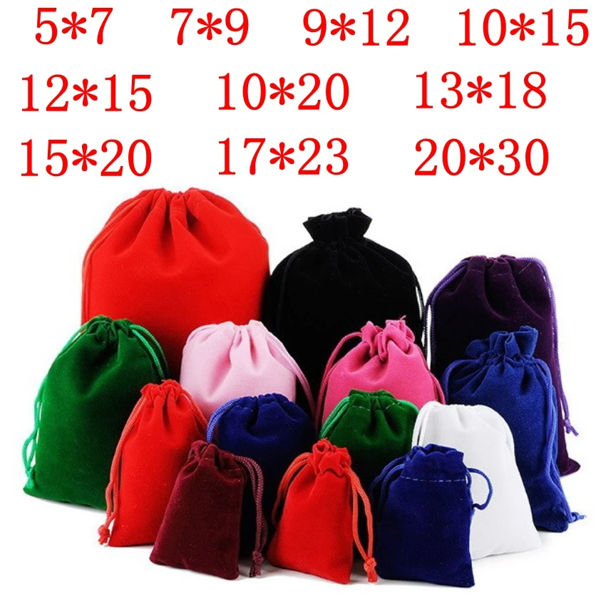 10 pcs lot 5x7cm 7x9cm 9x12cm 10x15cm Coloful Velvet Pouches Jewelry Packaging Display font b Drawstring