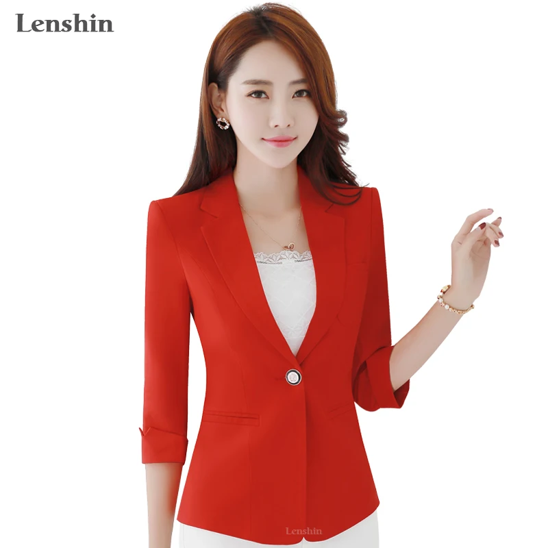Lenshin Half Sleeve Jacket Coat Red Blazer Feminino Vogue Casual Style