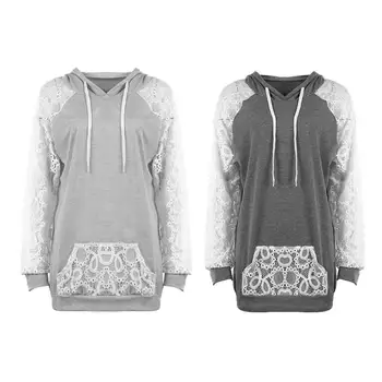 

2018 Hot Sale Fashion Autumn Winter Women Cotton Hoodies Slim Casual Lace Solid Long Sleeve with Pocket Hooded Tops Pullovers