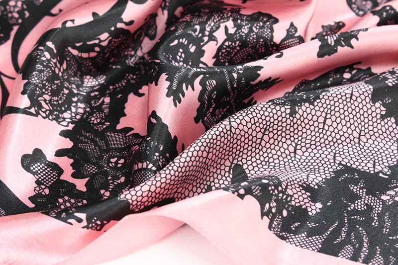 O CHUANG Fashion Silk Scarf Black Flower Print Large Luxury Brand Wraps Shawl Head Foulard Soie Square Women Scarves 90X90