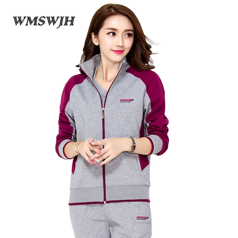

Tracksuit Long Sleeve Women Three-piece Set Stitching Sweatshirts Tops And Pants 2019 Spring Autumn Casual Suit Female Clothes