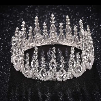 

FORSEVEN Silver Color Crystal Full Round Royal Queen Princess Tiara and Crown Diadem Headpieces Jewelry for Bride Noiva Wedding