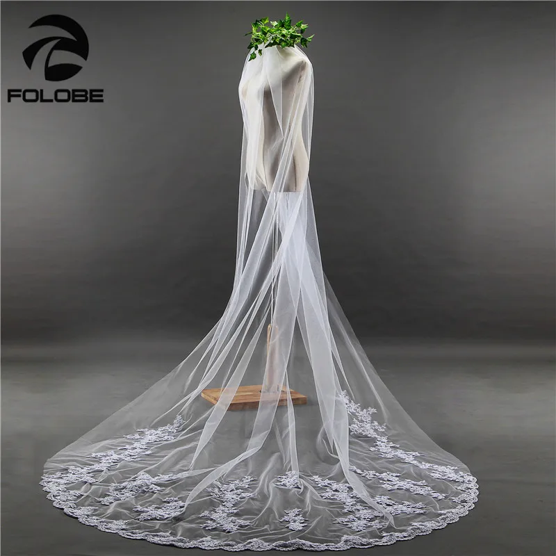 Горячая Vestido De Noiva сток белый/слоновая кость роскошный расшитый кружевом однослойный Тюль аксессуары для свадьбы свадебный вуаль