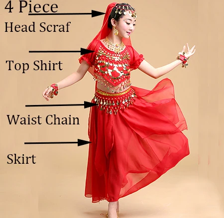 New Kids Belly Dance Costume Children Dance Costumes Girl Belly Dance Dancer Clothes Kid Indian Dance Costumes For Kids 4pcs/set - Цвет: Red 4 Piece