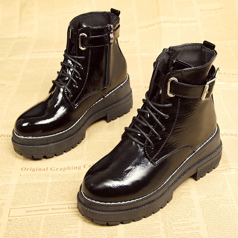 

Ankle Boots Fashion Bottom Thick Women Shoes PU Leather Platform Wedges Women Boots 2019 Autumn Martin Boots Woman Size 35-40