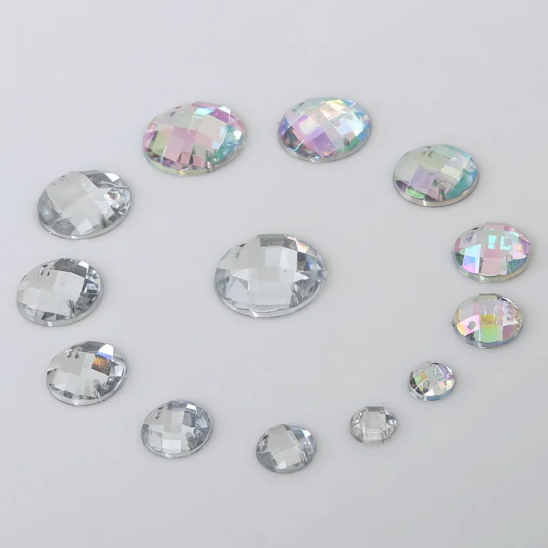 

8 10 12 14 16 18 20mm Round Acrylic Beads Flatback Rhinestones Sew On Strass Crystal Stones For DIY Craft Scrapbook Decoration