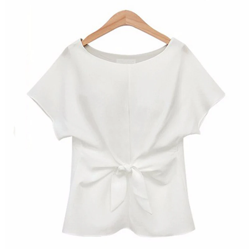 

Summer Fresh Style Womens Short Sleeve Slim Blouse Casual OL Lacing Bow Chiffon Shirt Plus Size S-XXL Women Clothing Top Quality