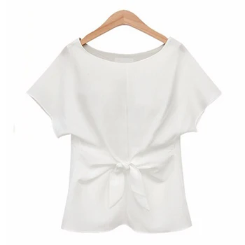 

Summer Fresh Style Womens Short Sleeve Slim Blouse Casual OL Lacing Bow Chiffon Shirt Plus Size S-XXL Women Clothing Top Quality