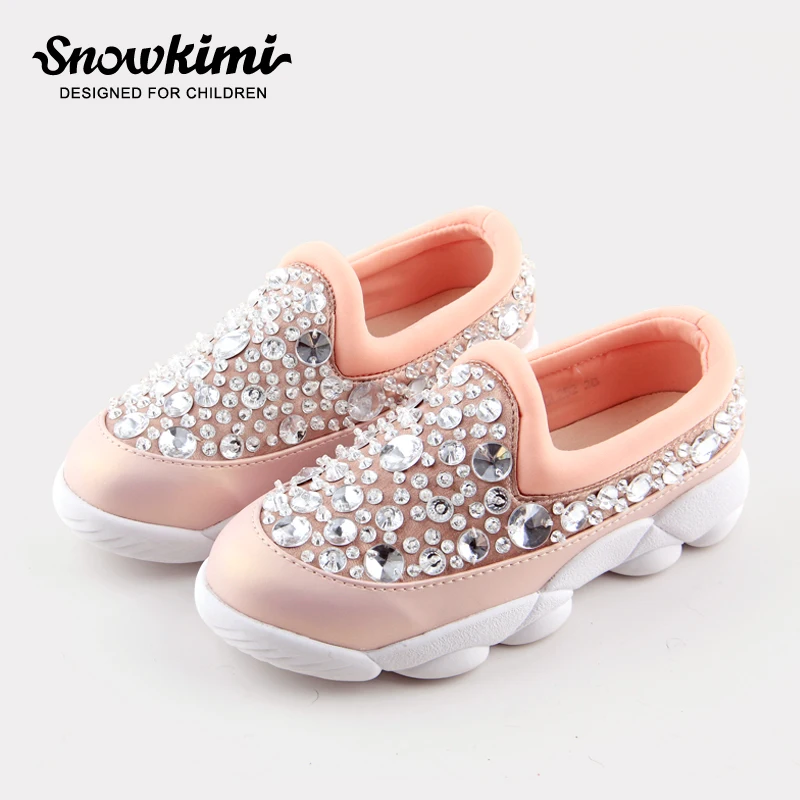 

Snowkimi2018 spring girls rhinestones casual shoes children's sneakers fashion breathable microfiber sets flat heel
