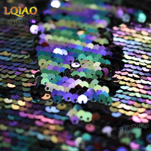 Reversible Sequin Fabric Rainbow Two Way Stretch Fish Scale Mermaid Sequin Fabric Party/Evening