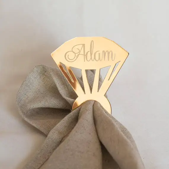 Personalised Wedding Napkin Ring, Custom Made Laser Cut Mirror Gold