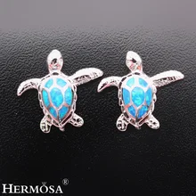 Hermosa Blue Fire Opal морские серьги с дизайном «Черепаха» 925 Стерлинговое Серебро-Сережка-гвоздик ювелирная для женщин Мода женские вечерние праздники