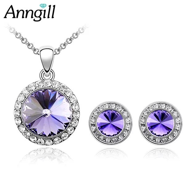 New Fashion Jewelry Set Round Design Crystals From Swarovsk Pendant Necklace Earring Top Quality Gift For