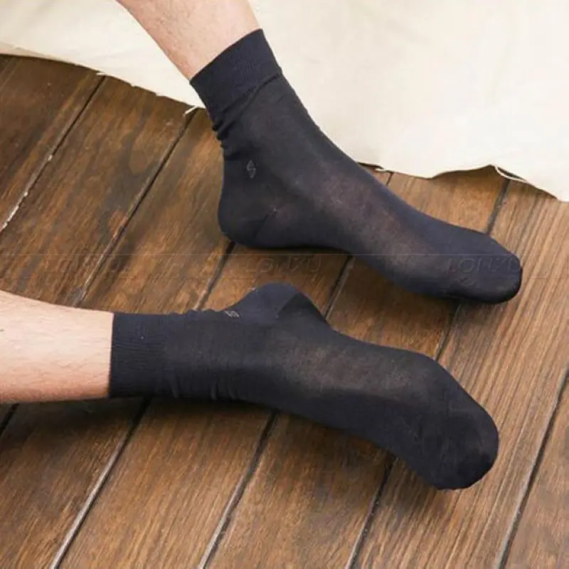 2 пары мужских носков из шелка, мужские черные носки до середины икры, одноцветные, подходят для лета, весны, осени и зимы